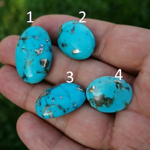Türkis & Pyrit Cabochon Set - 4 Stück stabilisierte Edelsteine für die Schmuckherstellung, Geschenke oder Bastelkollektionen