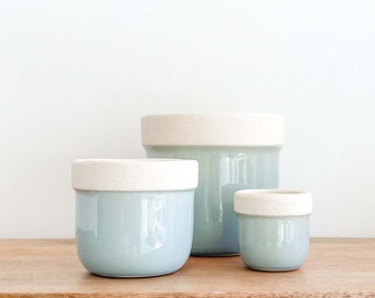 Amalfi Ceramic Planter Pots, Set of 3, Turquoise and White Color Indoor Planters, Housewarming Home Decor Gift, Succulent Planters Pot