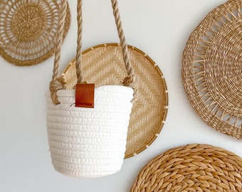 Bianca Indoor Cotton Rope Hanging Planter, Woven Rope Hanging Planter Basket