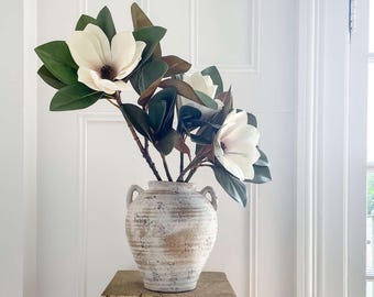Vintage-Style Ceramic Vase, Ivory Amphora Vase, Rustic Terracotta Home Decor, Double Handle Decorative Accent, Luciana