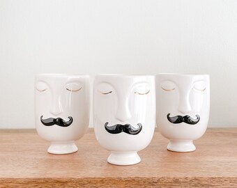 Mustache Face Ceramic Planter Pot, Glossy White Color Indoor Planters, Housewarming Home Decor Gifts, Succulent Planters, Flower Pots