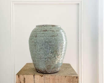 Luna Tall Vintage-Style Ceramic Vase with Soft Blue Crackled Glaze, Textured Finish, Bottega Terra Collection, Timeless Accent