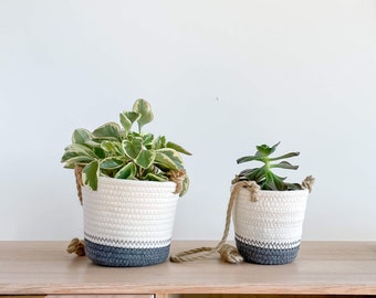 Luna Cotton Rope Hanging Planter, Indoor Planter, Woven Rope Hanging Planter Basket