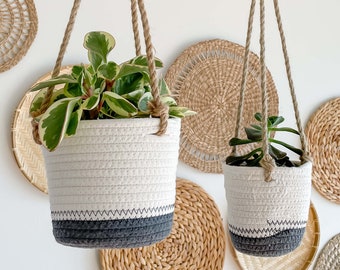 Luna Hanging Planter, Indoor Planter, Woven Cotton Rope Hanging Planter Basket