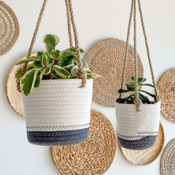 Luna Hanging Planter, Indoor Planter, Woven Cotton Rope Hanging Planter Basket