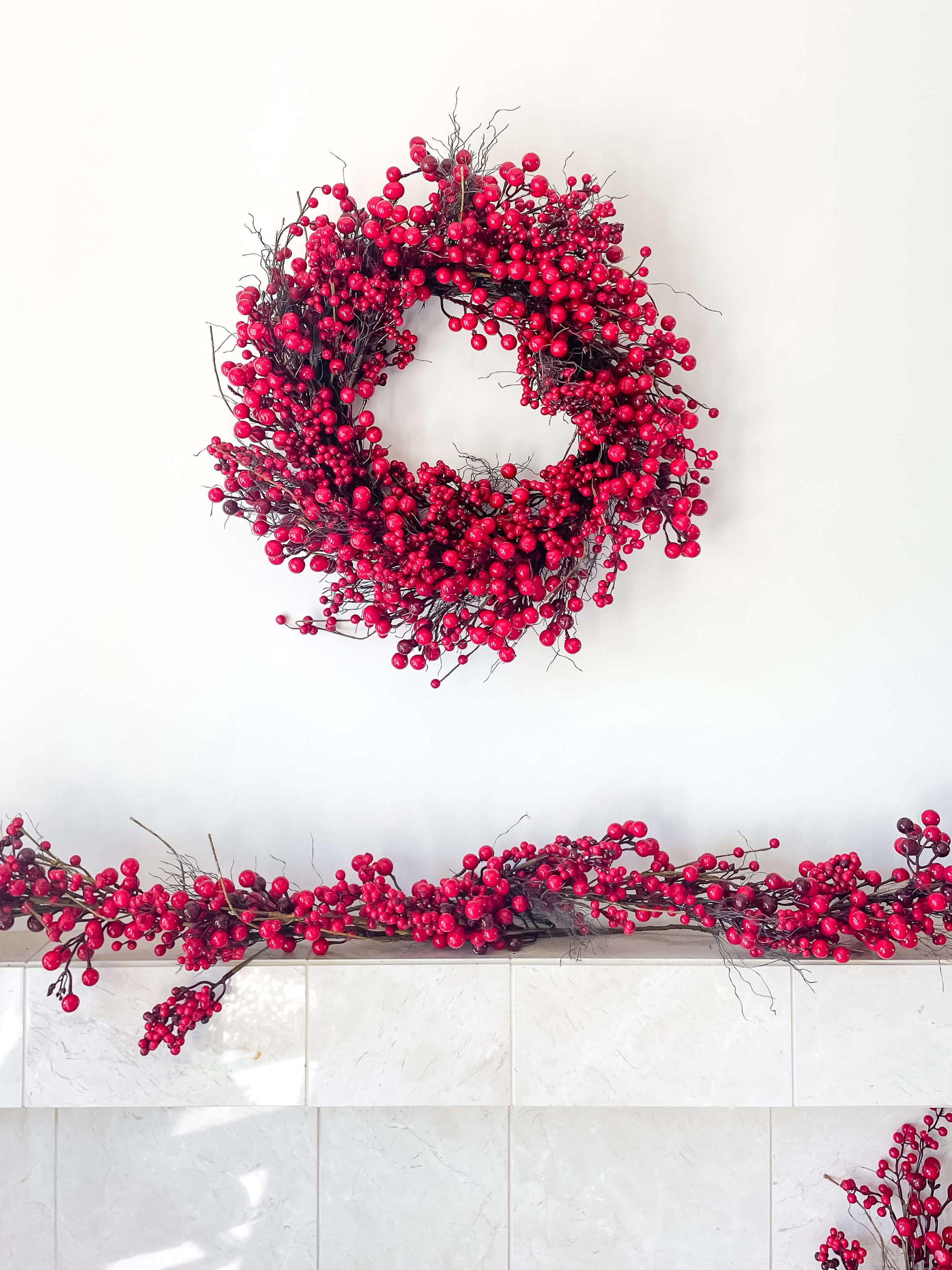 Red Berry Faux Christmas Wreath 24", High-end Holiday Door Decor ...