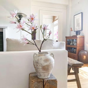 Vintage-Style Ceramic Vase, Ivory Amphora Vase, Rustic Terracotta Home Decor, Double Handle Decorative Accent, Luciana