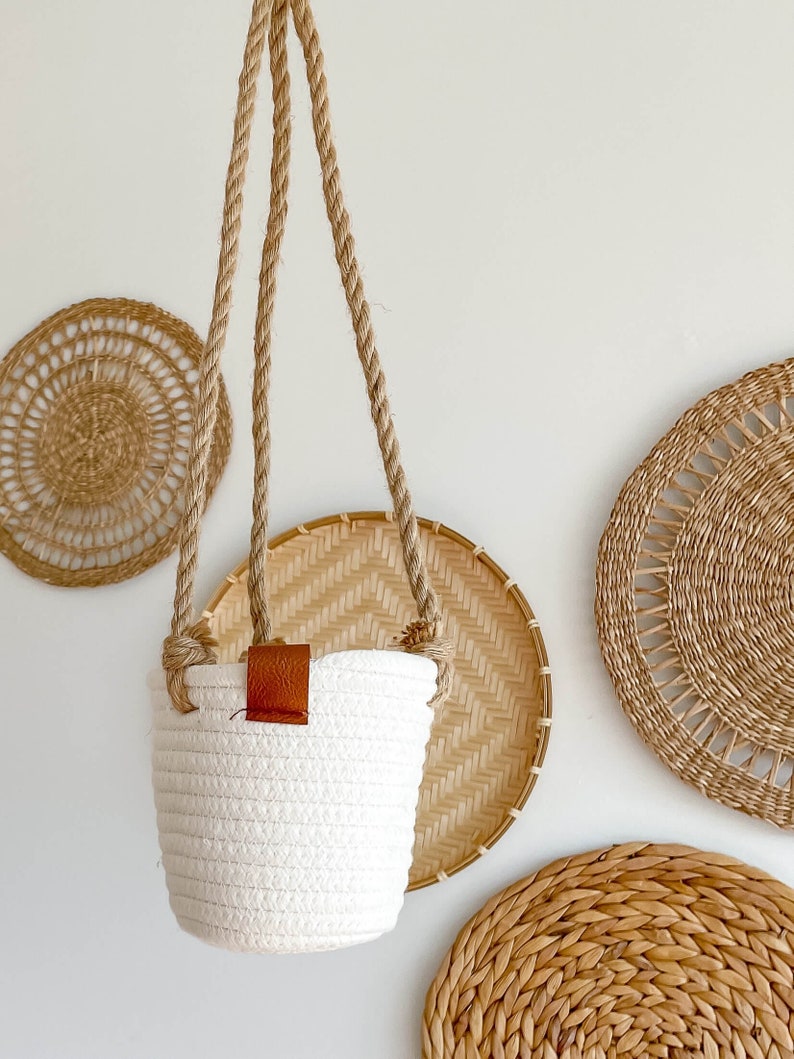 Bianca White Cotton Rope Hanging Planter Indoor Planter Etsy