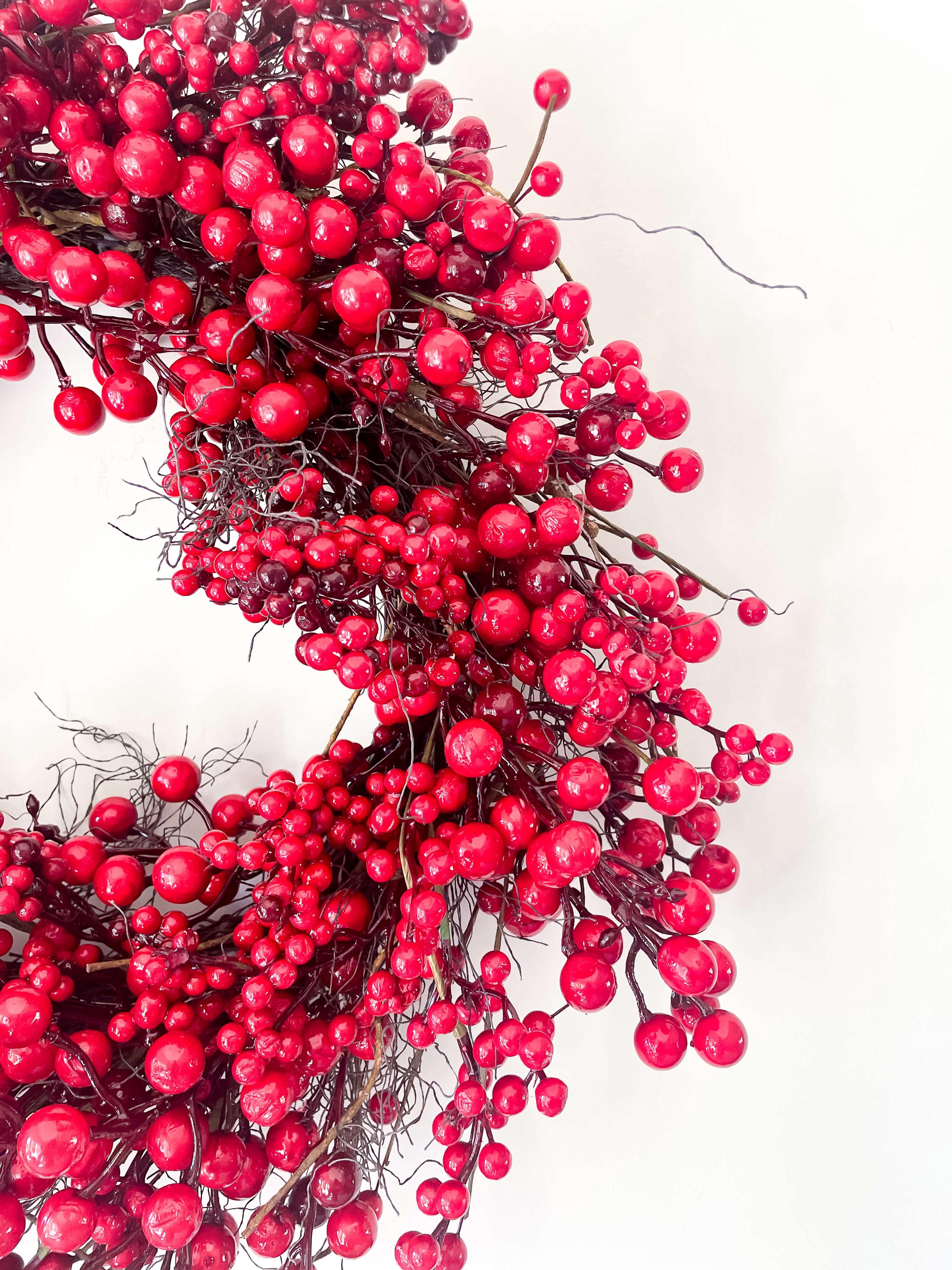Red Berry Faux Christmas Wreath 24", High-end Holiday Door Decor ...