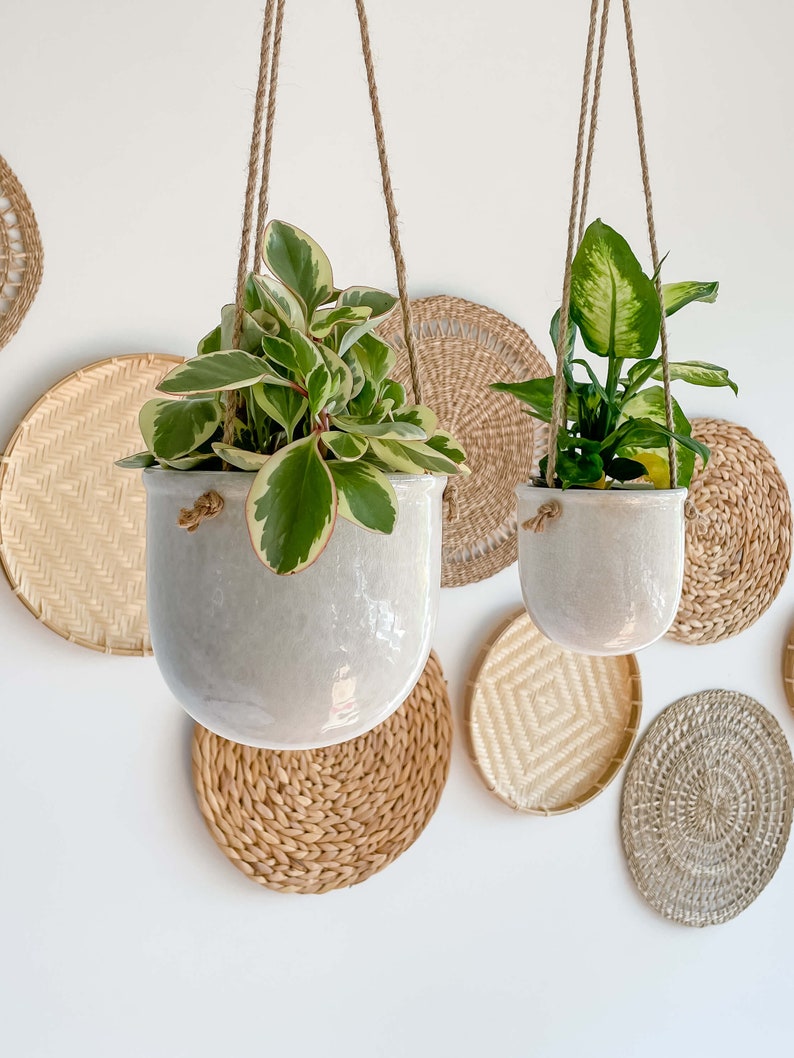 Venezia Stoneware Hanging Planters, Cracked Pattern Design Hanging Planters, Indoor Hanging Pots, Housewarming Gift, Succulent Plant Holder image 4