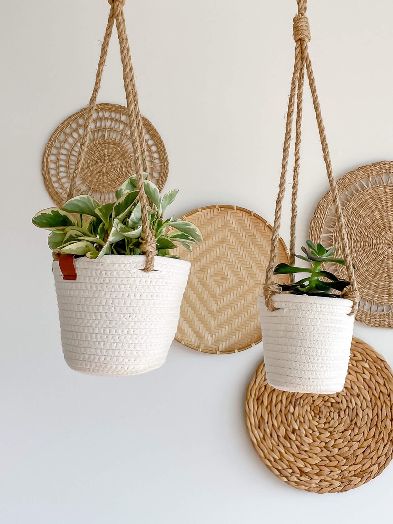 Bianca White Cotton Rope Hanging Planter Indoor Planter Etsy