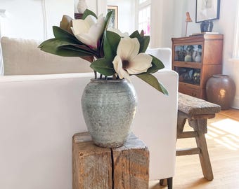 Tall Vintage-Style Ceramic Vase, Soft Blue Crackle Glaze, Rustic Textured Home Decor, Earthen Base Accent, Luna