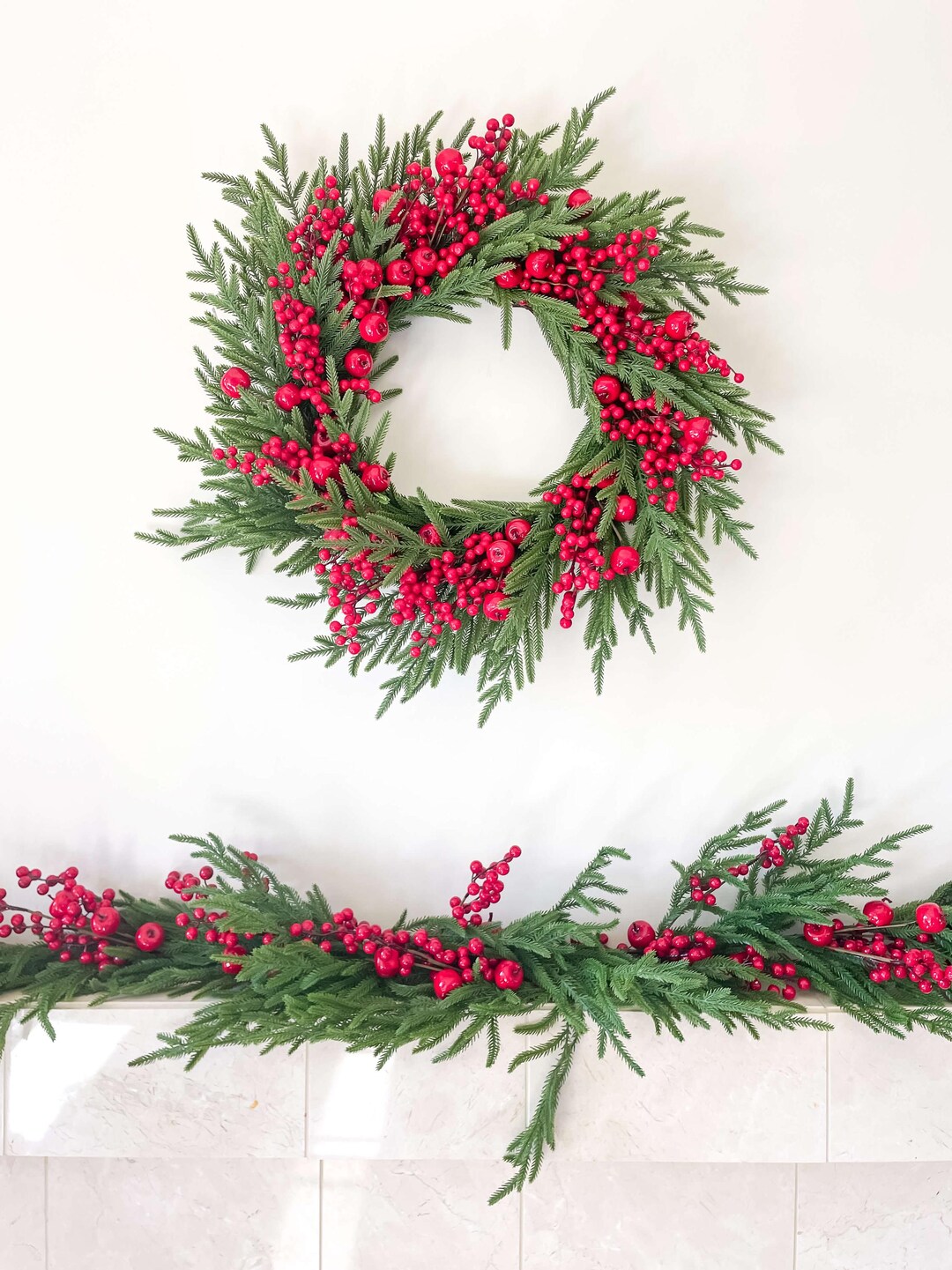 Red Apple and Berry Norfolk Pine Real Touch Faux Christmas Wreath 24 ...