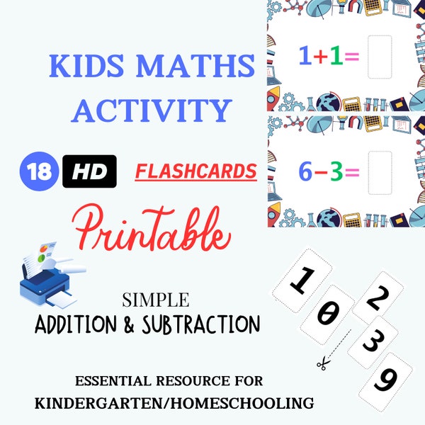 Homeschool Resource MATHS GAMES FLASHCARDS, Kids Maths Activity Addition, Subtraction practice digital download Hd Printables