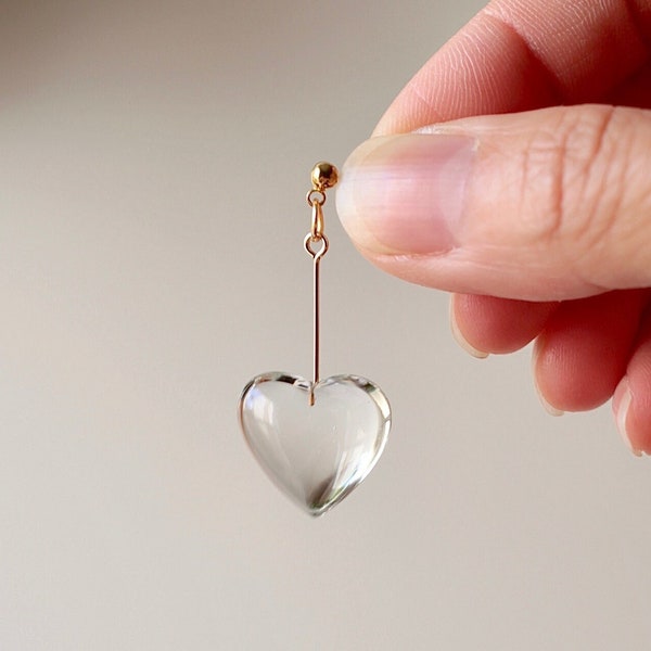 Clear heart drop earrings, dainty 14k gold fill, gift for her, graduation gift, birthday, handmade gift for friend, gift for mom