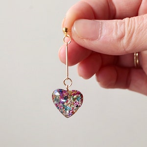 Heart drop earrings with glass confetti, gift for her, best mother's day gift, unique teacher appreciation gift, handmade birthday earrings image 2