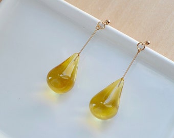 Yellow teardrop earrings, handmade, unique, fashion jewelry, birthday, mother's day, anniversary, dangle earrings, bold, one-of-a-kind, gold