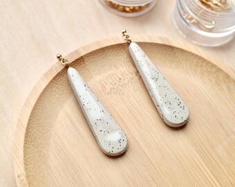 Handmade teardrop drop earrings, gold earrings, white, wedding, holiday, birthday, handmade jewelry, off white speckled style