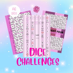 DICE CHALLENGES - 292 - 584 - Dice Board - Laminated - A6 punched - Budget with Ped