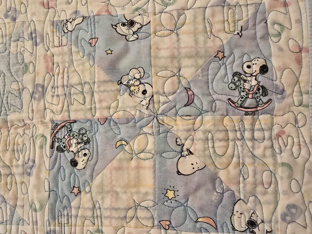 Handmade Snoopy Baby Quilt – Pastel Peanuts Blanket | Gender-neutral