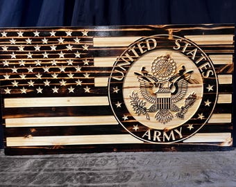 Personalized Wooden American Flag | Custom Military Flag | Veteran | Army Navy Marine Air Force Coast Guard Gift | Firefighter Police EMS