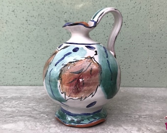 Beautiful designer’s pottery oil lamp/ weedpot vase with wick. Hand painted, signed, excellent.