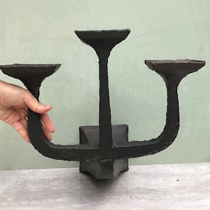 Massive Brutalist Sculptural wall sconce candelabra. Three arms. Mid Century Modern Craftsman. Castle Gothic decor.