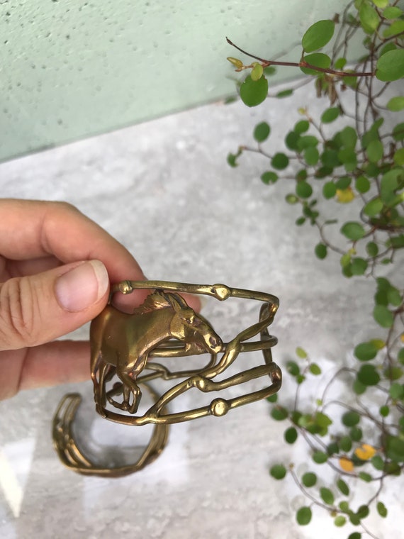 Brutalist Artisan created brass cuff. Running hor… - image 5