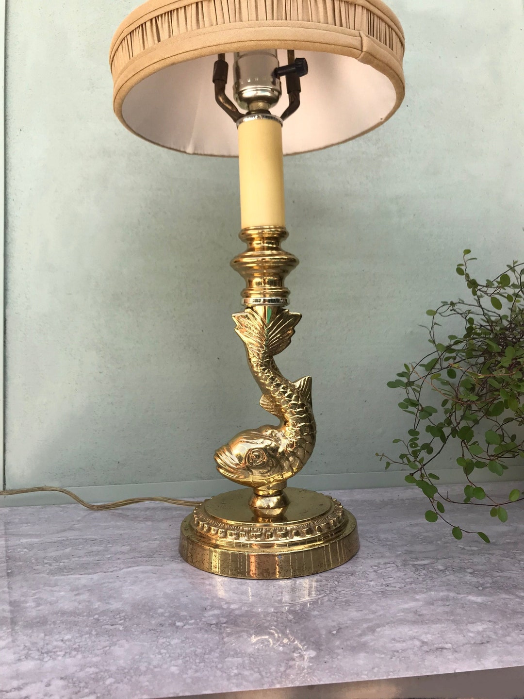 Beautiful Vintage Koi Fish Buffet Lamp. Brass. Lefton. Working. Etsy
