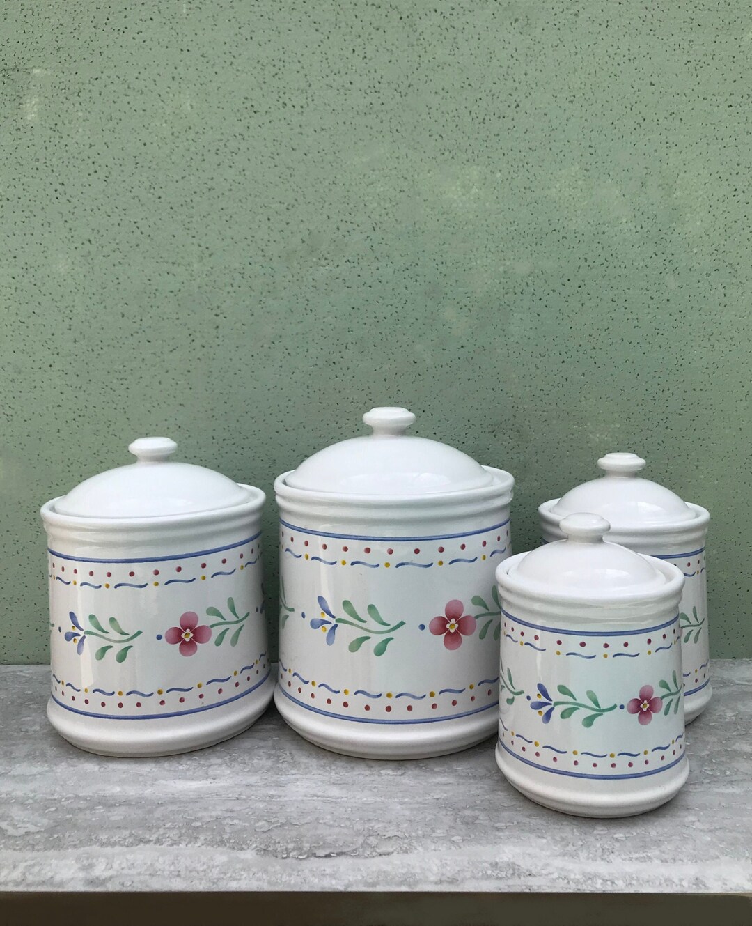 Vintage Set of Four Boho Kitchen Canisters With Lids. Floral - Etsy