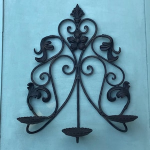 Large ornate cast iron wall sconce candelabra for 3 votive candles