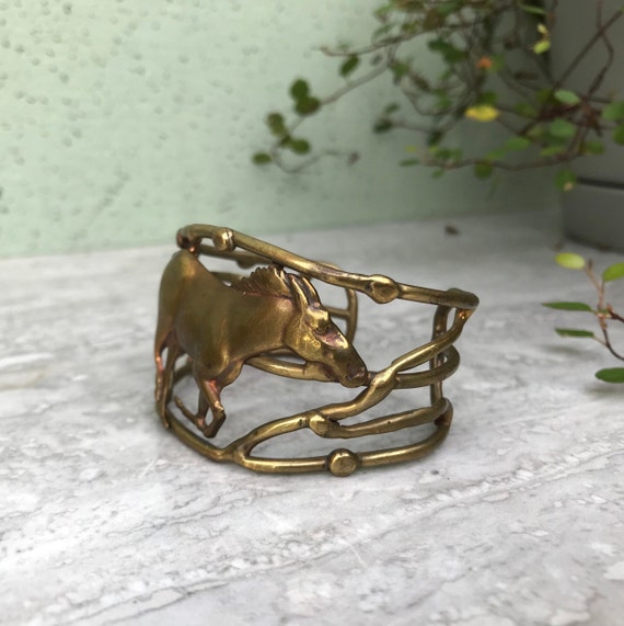 Brutalist Artisan created brass cuff. Running hor… - image 9