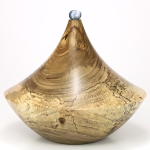 Extra Large Exclusive Unique Wooden Art Urn Handmade from Walnut Wood Decorated Elegant Selenit (vol. 314 in3 = 5,15 L)