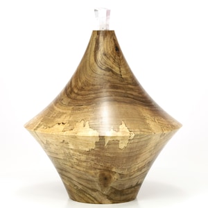 Extra Large Exclusive Unique Wooden Art Urn Handmade from Walnut Wood Decorated Elegant Clear Quartz Crystal (vol. 281 in3 = 4,60 L)