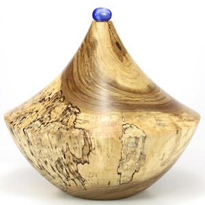 Extra Large Exclusive Unique Wooden Art Urn Handmade from Walnut Wood Decorated Shiny Selenit (vol. 323 in3 = 5,30 L)