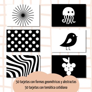100 sensory cards for babies. High contrast printable. 0-6 months baby stimulation. Black White Montessori.