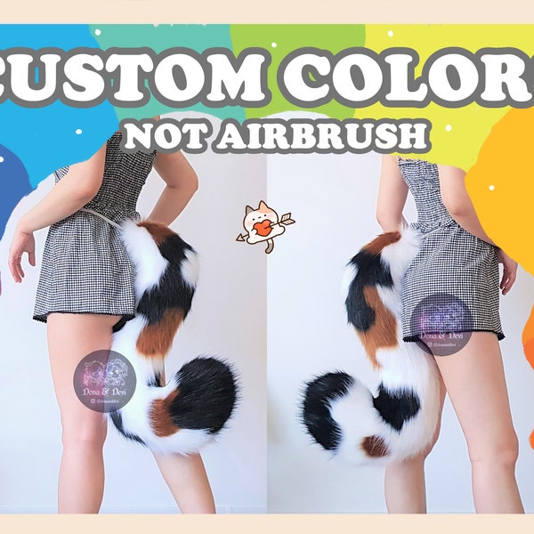 Fluffy Furry Any Color Custom/BYO Faux Fur Small Calico Cat Tail, Kitten Thick Curled Tail for Costume, Cosplay, Petplay by DonaAndDevi