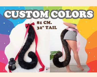 Fluffy Furry Any Color Custom-made/BYO Cat Tail, Neko Tail, Kitten Extra Long Curled Tail for Costume, Cosplay, Pet Play by DonaAndDevi