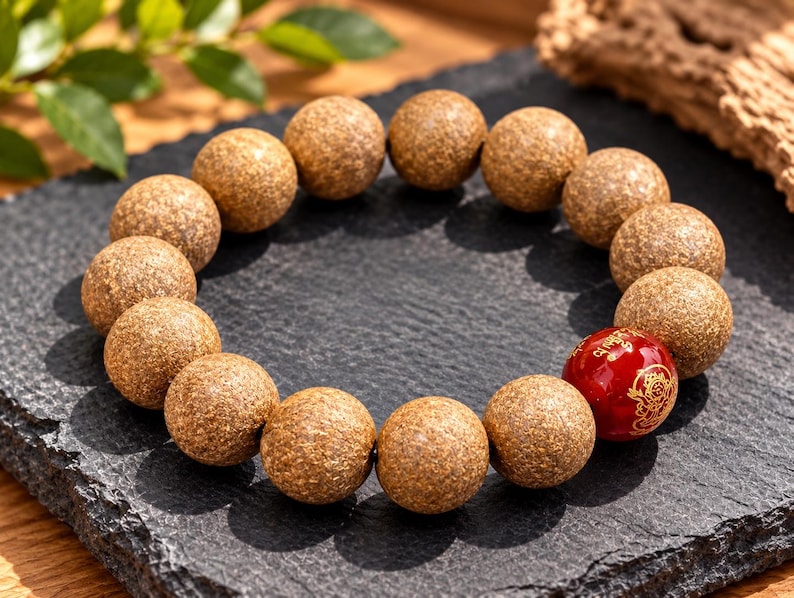 Handmade Chinese-Inspired Red Bead Herbal Bracelet