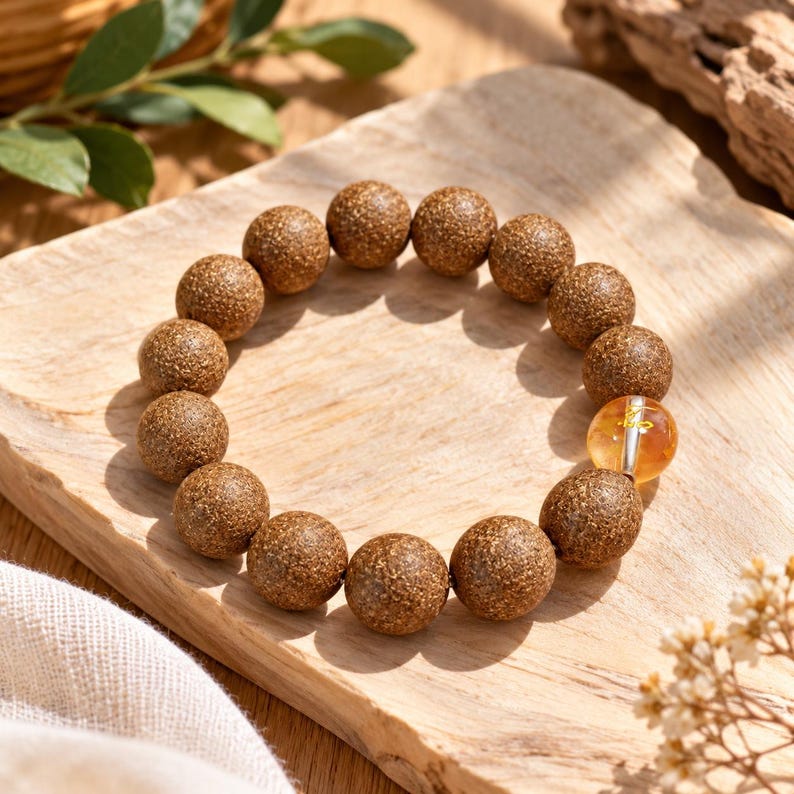 Handmade Chinese Herbal Bracelet with Amber Accent Bead