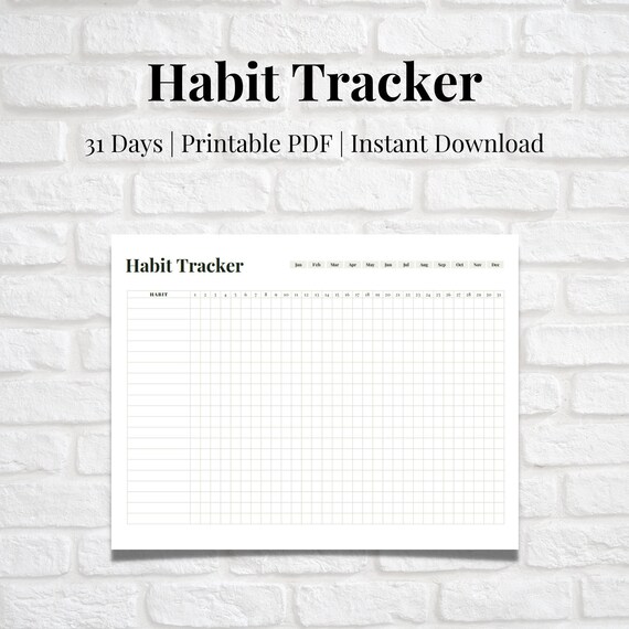 Habit Tracker 31 Days Printable | Etsy