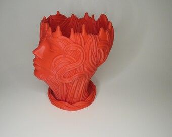 3D Printed Woman Head Planter with Tray - Indoor Garden Decor