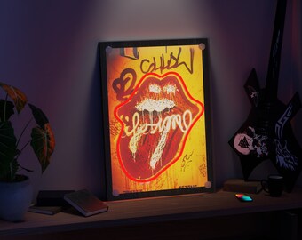 Rolling Stones wall art, Neon sign Lollipop Lips, Pop art poster