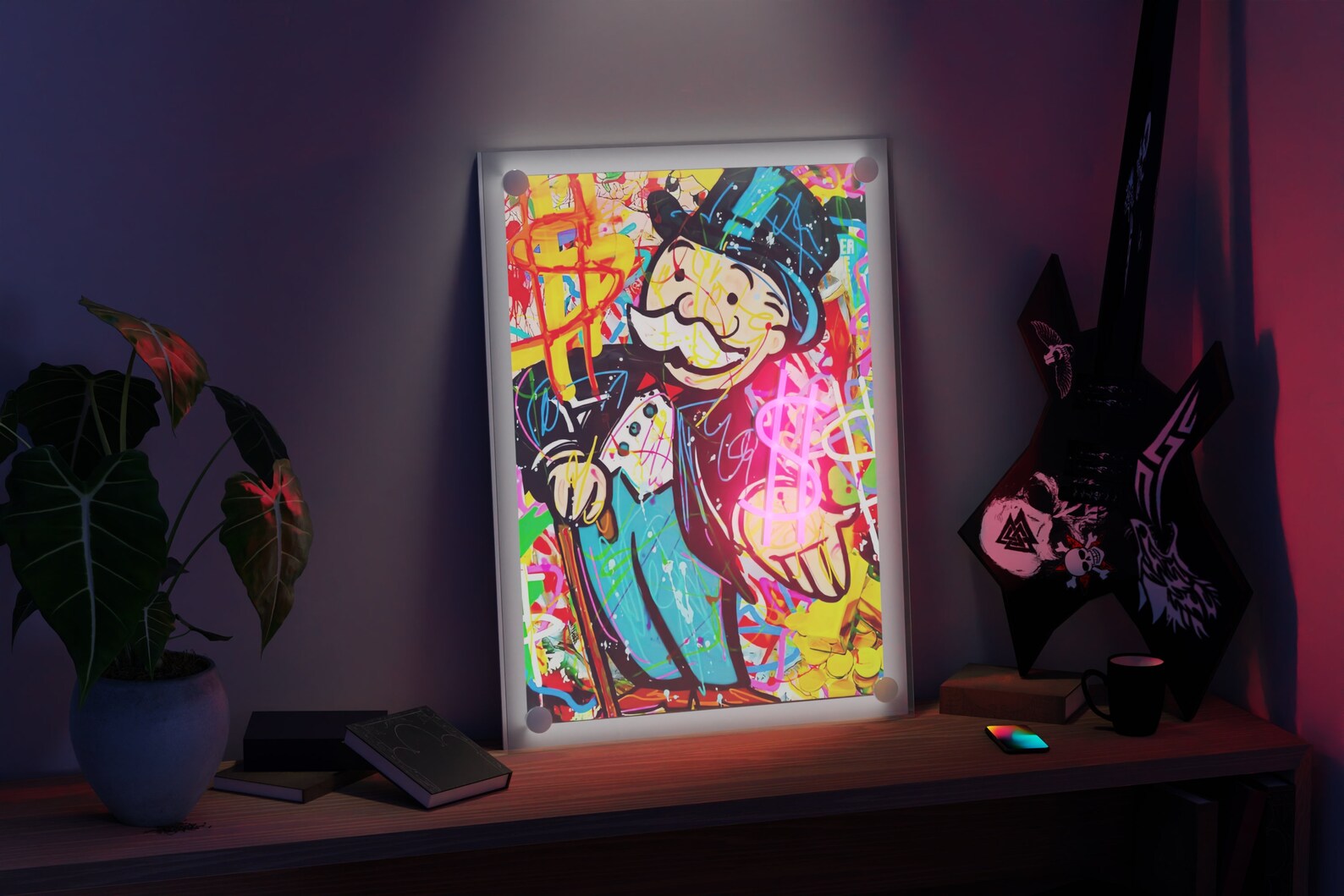 Mr Monopoly NEON SIGN, Alec Monopoly Wall Decor, Neon Dollar Sign