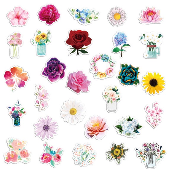 Flower Stickers for Scrapbooking Flower Stickers for Water Bottles Cute  Flower Stickers for Kids Flower Vinyl Stickers Floral Stickers(50 Pcs)