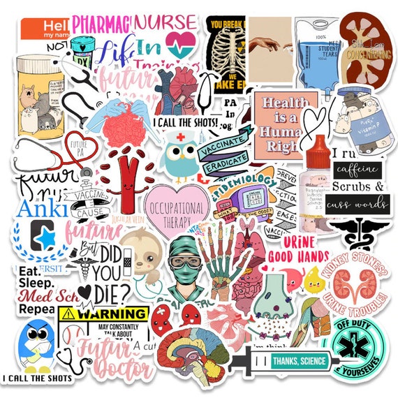 50 Pcs Nurse Stickers, Vinyl Nursing Stickers Decals for Laptops