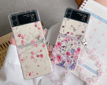Flower Whit Bracelet Case For Z Flip Series Phone case, Pour Galaxy Z Flip 3 Phone case, Pour Galaxy Z Flip 4 Phone case, Accessoires de téléphone