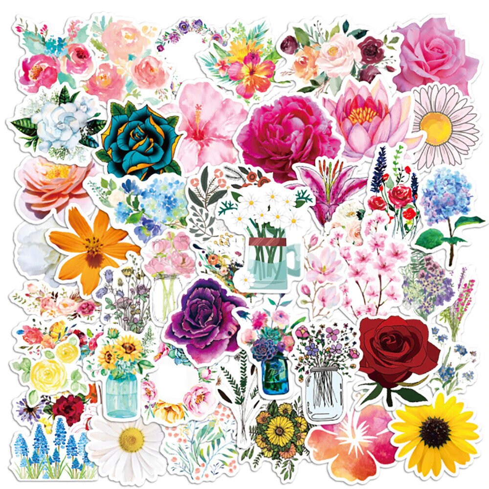 Mixed Pretty Flowers Stickers, Flower Cute Aesthetic Stickers, Flower Vinyl  Stickers, Plant Stickers, Laptop Stickers, Vinyl Stickers Pack 