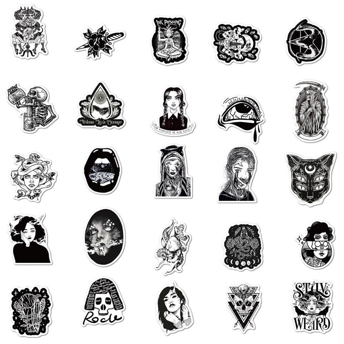 Black White Gothic Style Horror Stickers Laptop Stickers Etsy