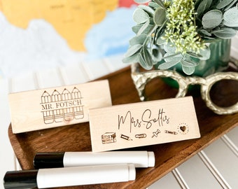 Custom Teacher engraved wood dry erase whiteboard eraser gift